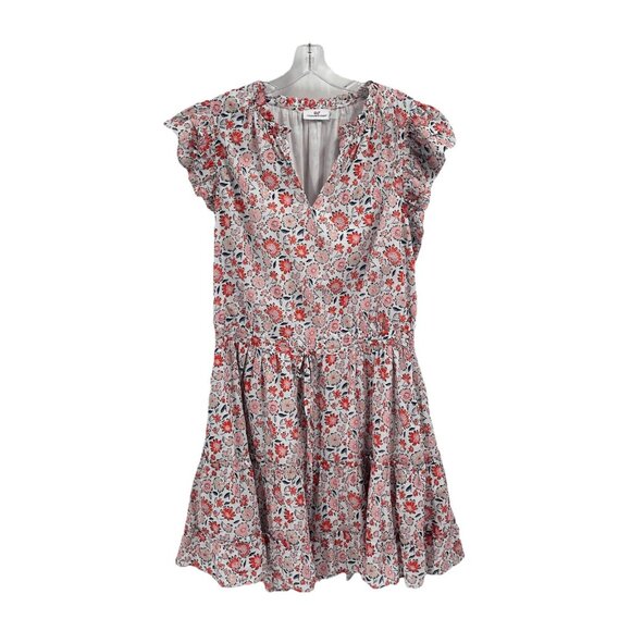 Vineyard Vines Floral Short Sleeve Dress White Pink Sz Large - Picture 1 of 6